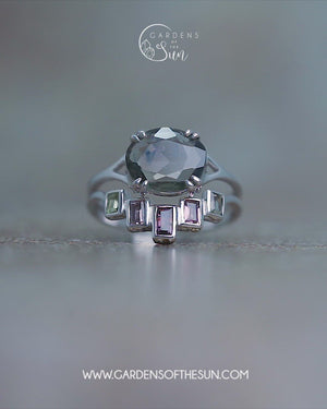 Rose Cut Montana Sapphire Ring Set in White Gold - Gardens of the Sun | Ethical Jewelry