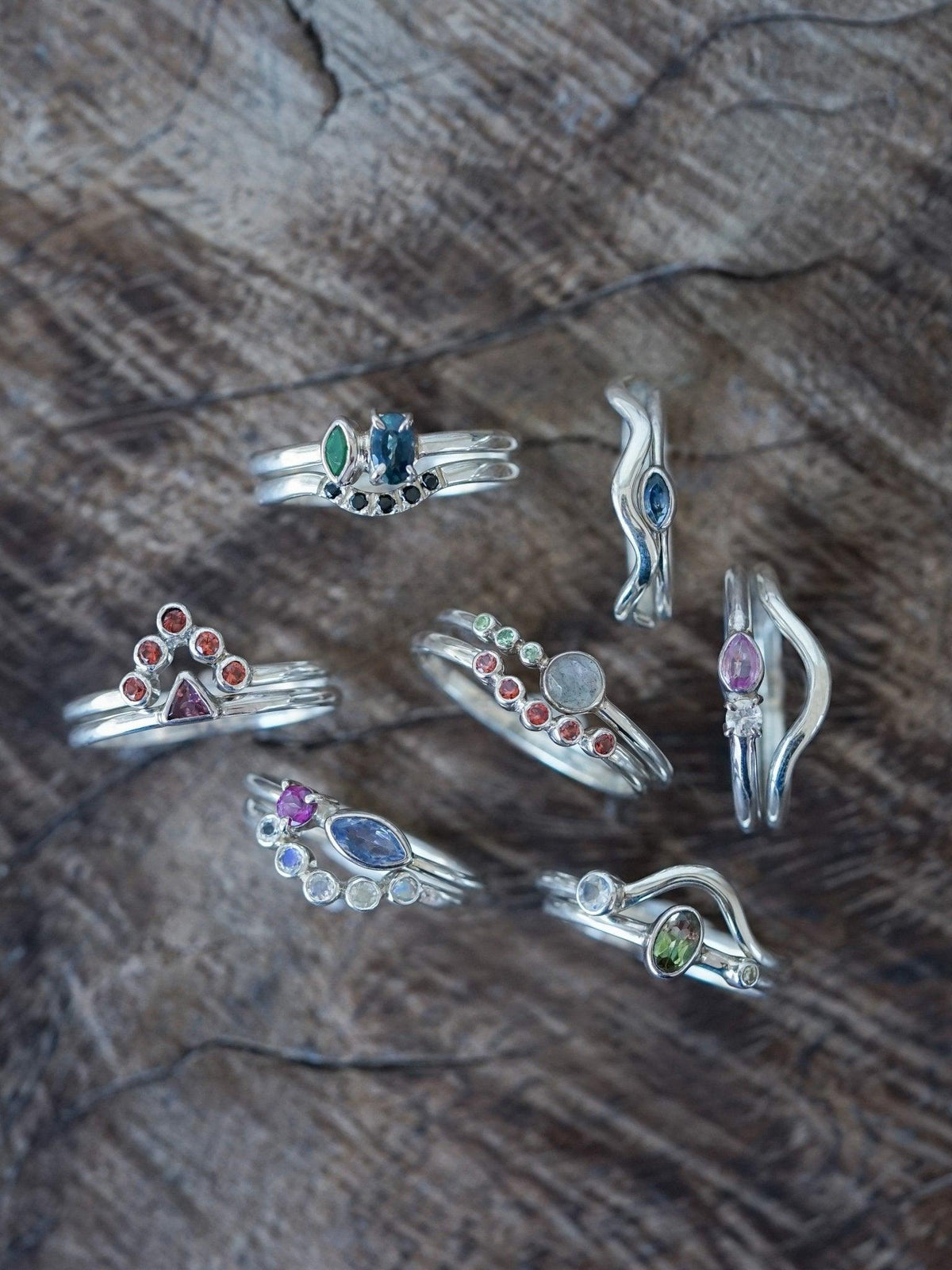 Five Rainbow Moonstone Nesting Ring - Gardens of the Sun | Ethical Jewelry