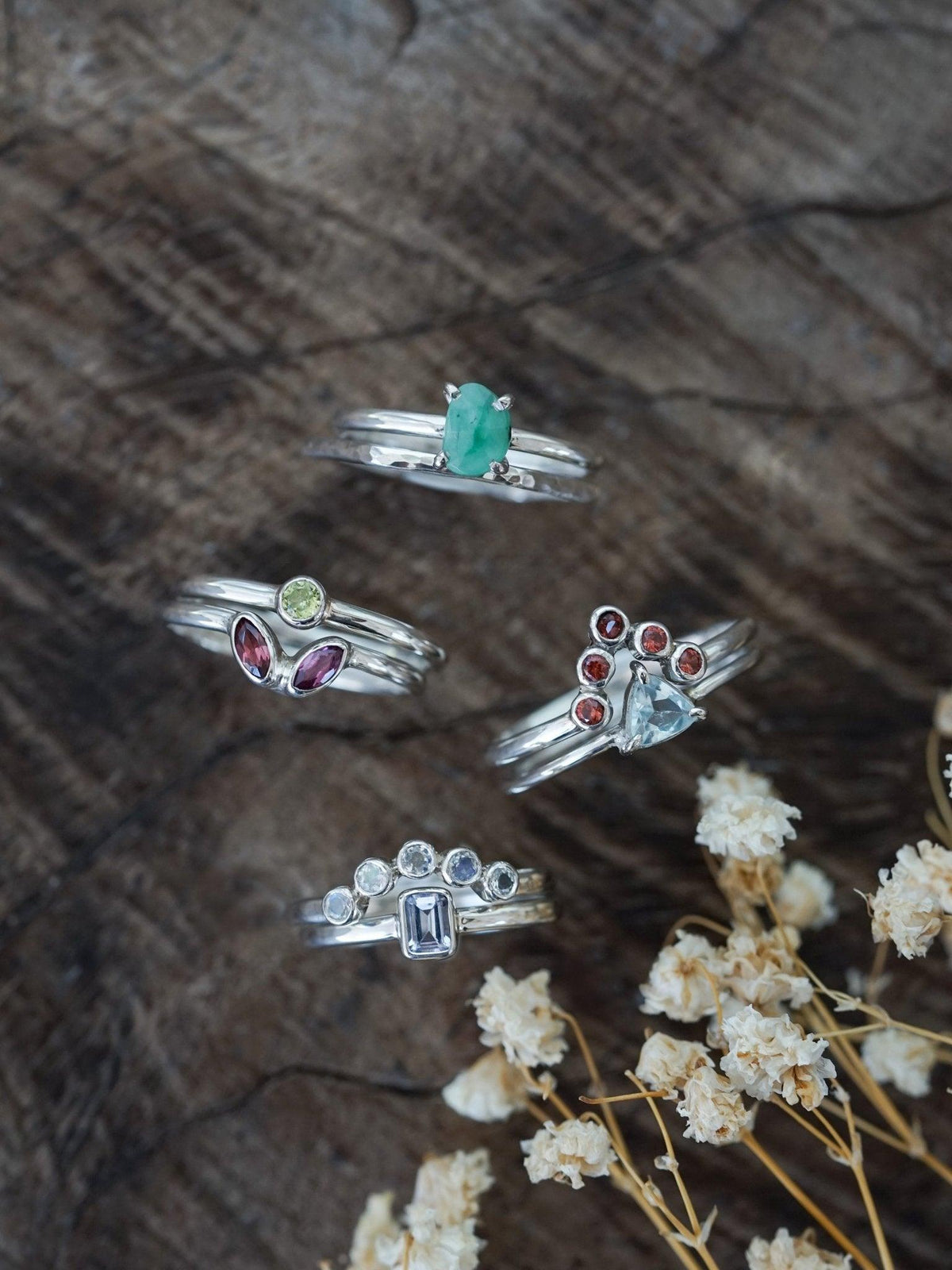 Five Rainbow Moonstone Nesting Ring - Gardens of the Sun | Ethical Jewelry