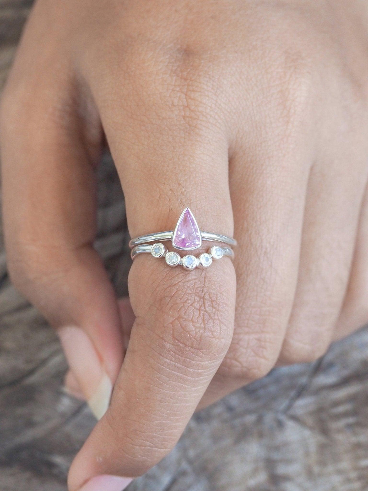Five Rainbow Moonstone Nesting Ring - Gardens of the Sun | Ethical Jewelry
