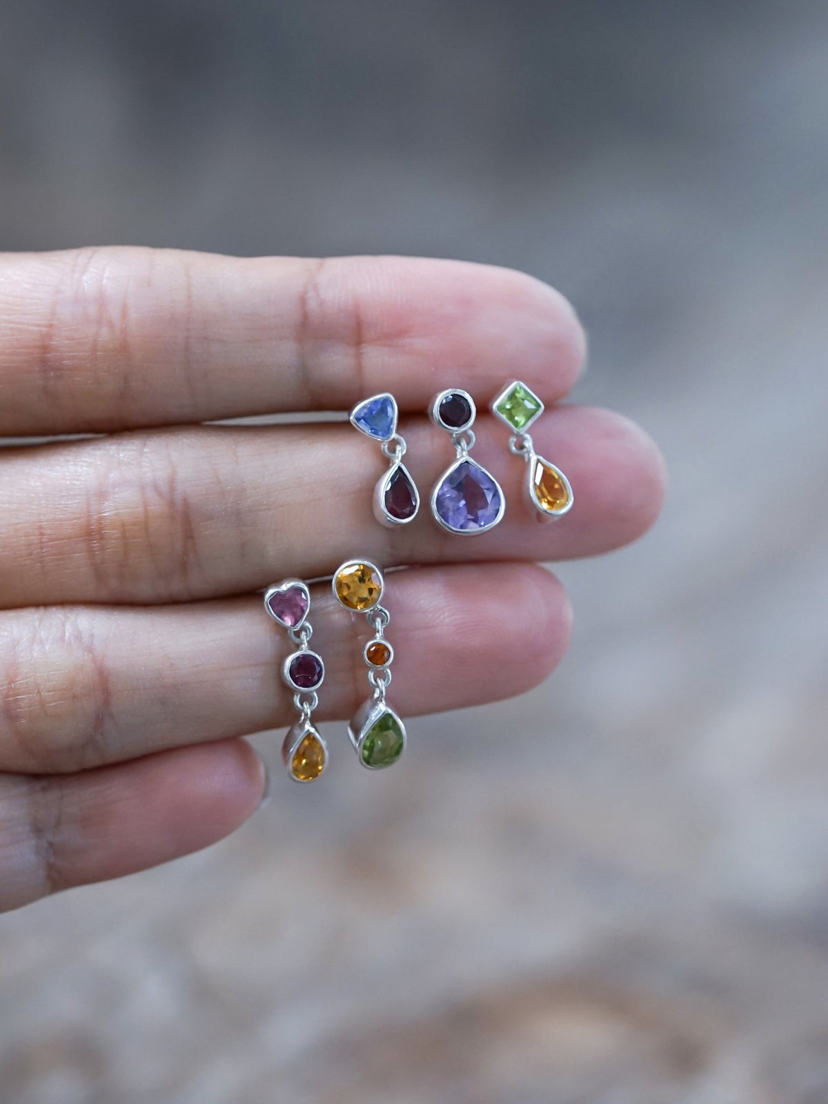 Garnet and Amethyst Dangling Earrings - Gardens of the Sun | Ethical Jewelry