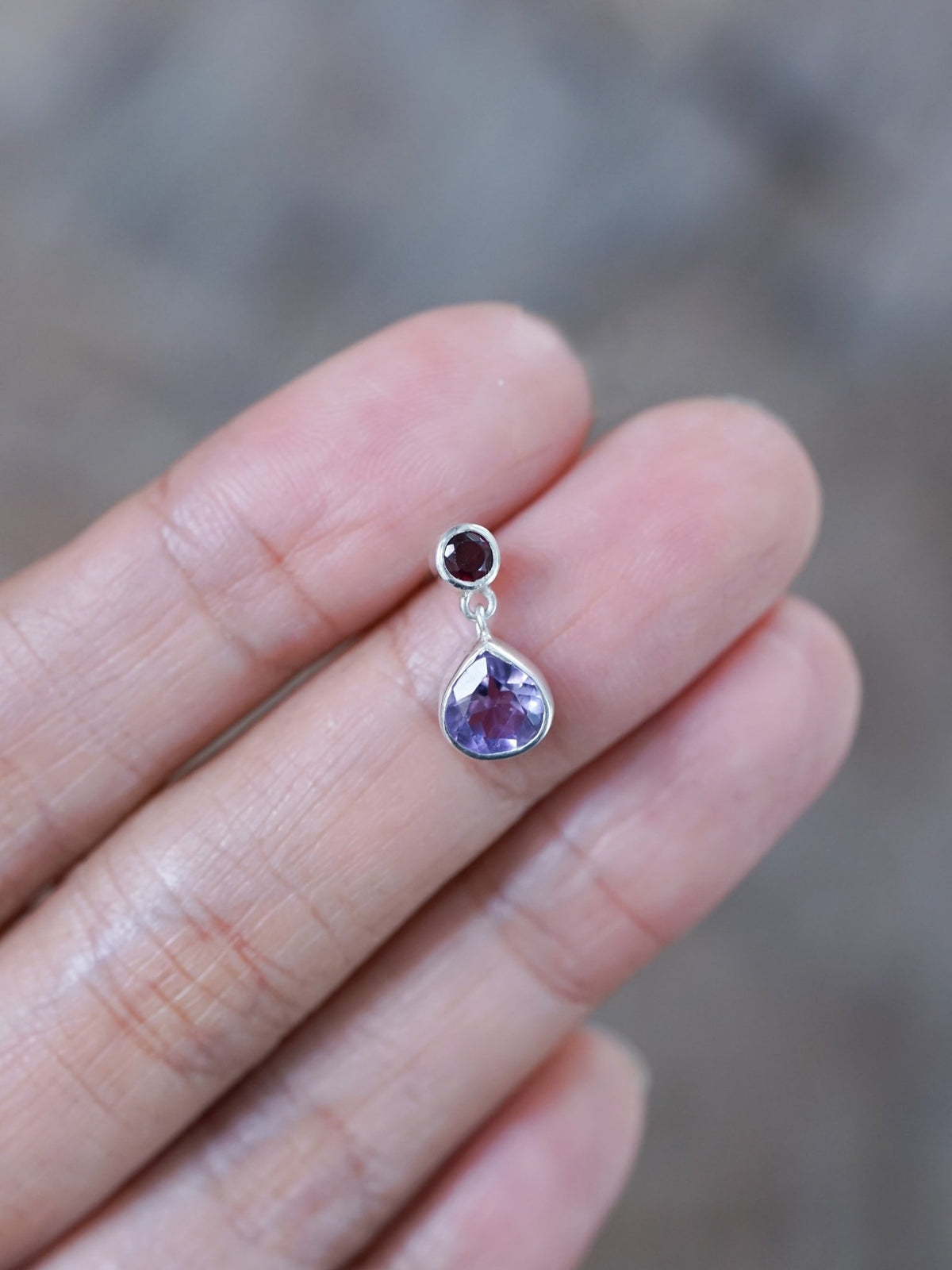 Garnet and Amethyst Dangling Earrings - Gardens of the Sun | Ethical Jewelry