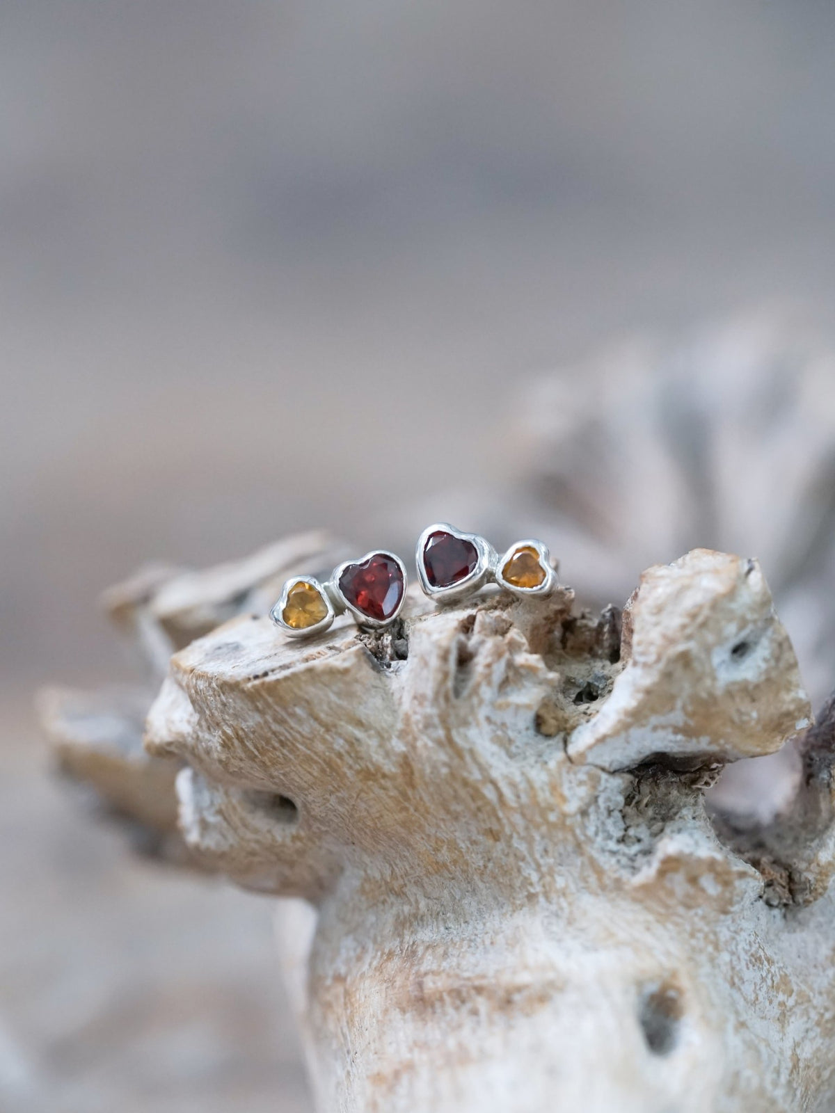 Garnet and Citrine Heart Earrings - Gardens of the Sun | Ethical Jewelry