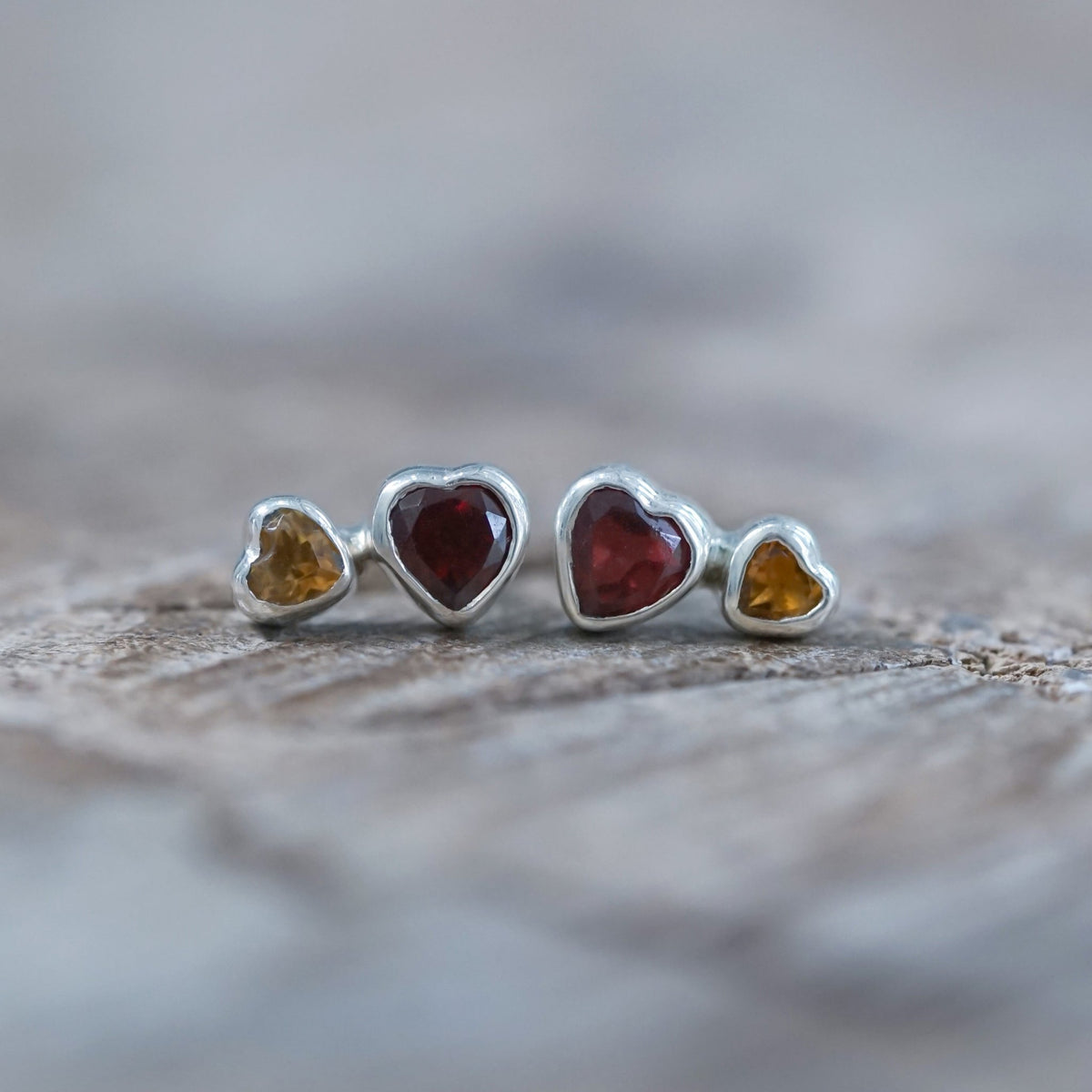 Garnet and Citrine Heart Earrings - Gardens of the Sun | Ethical Jewelry