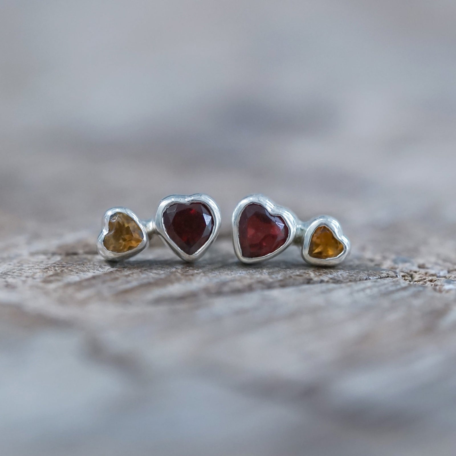 Garnet and Citrine Heart Earrings - Gardens of the Sun | Ethical Jewelry
