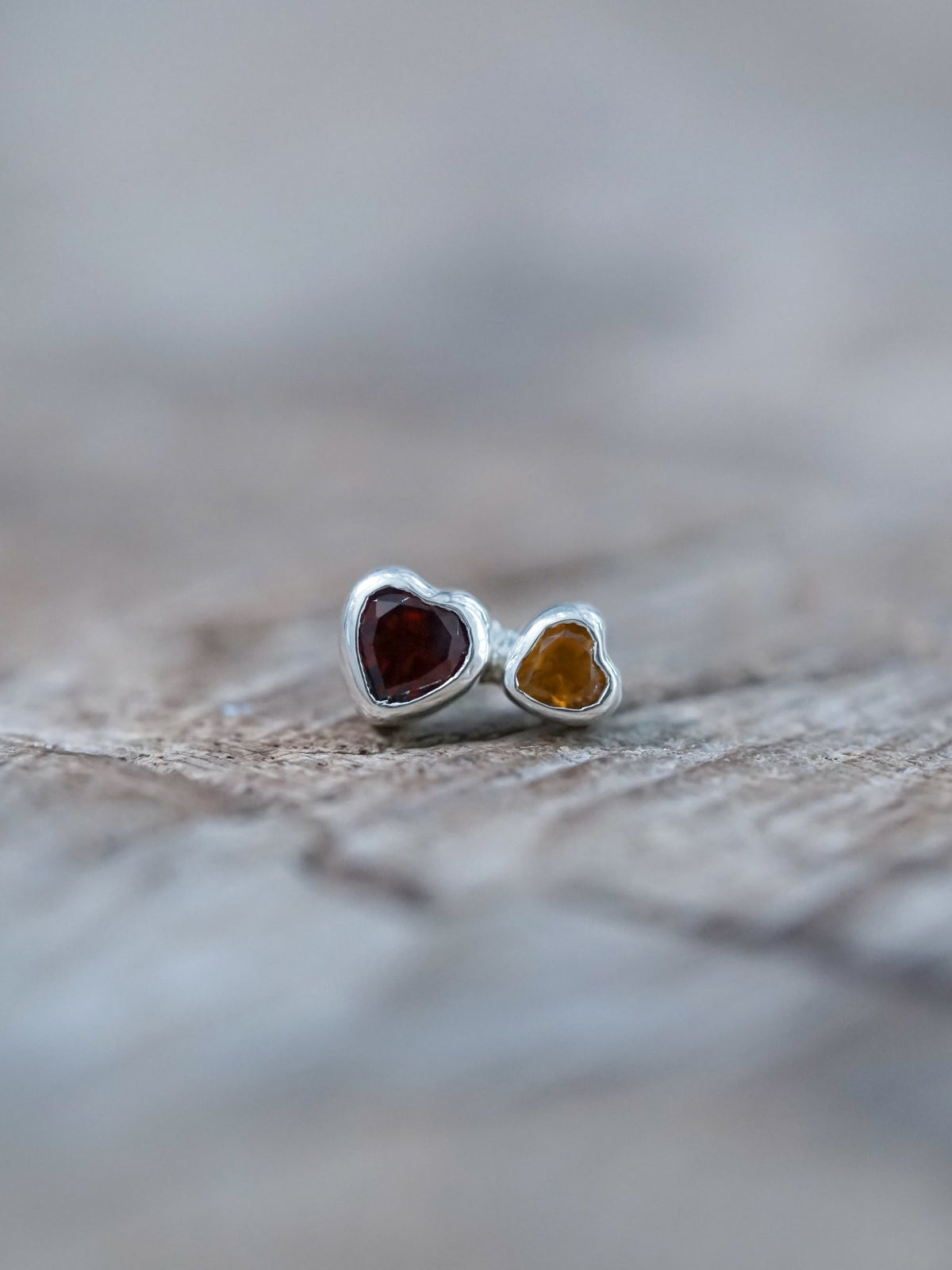 Garnet and Citrine Heart Earrings - Gardens of the Sun | Ethical Jewelry