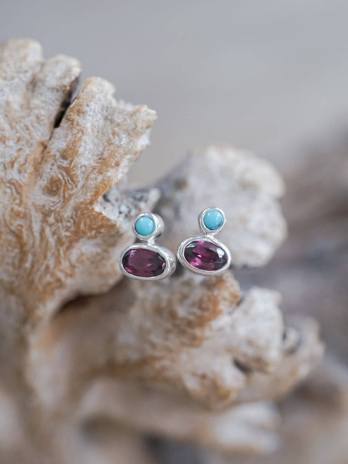 Garnet and Nevada Turquoise Earrings - Gardens of the Sun | Ethical Jewelry