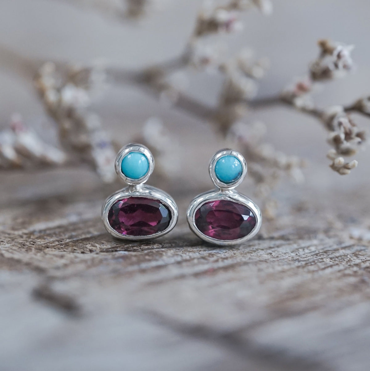 Garnet and Nevada Turquoise Earrings - Gardens of the Sun | Ethical Jewelry