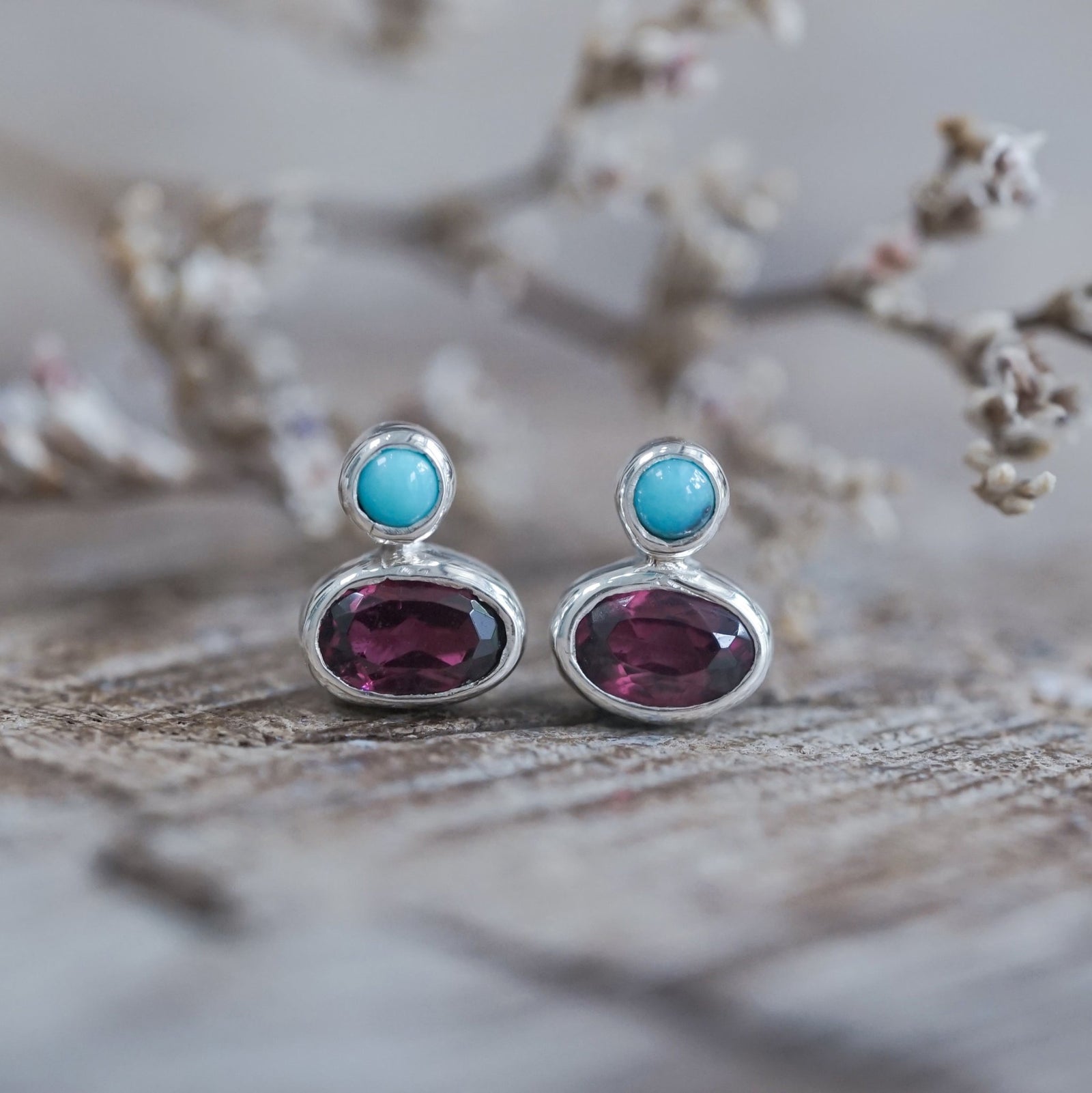 Garnet and Nevada Turquoise Earrings - Gardens of the Sun | Ethical Jewelry