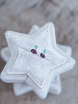 Garnet and Nevada Turquoise Earrings - Gardens of the Sun | Ethical Jewelry