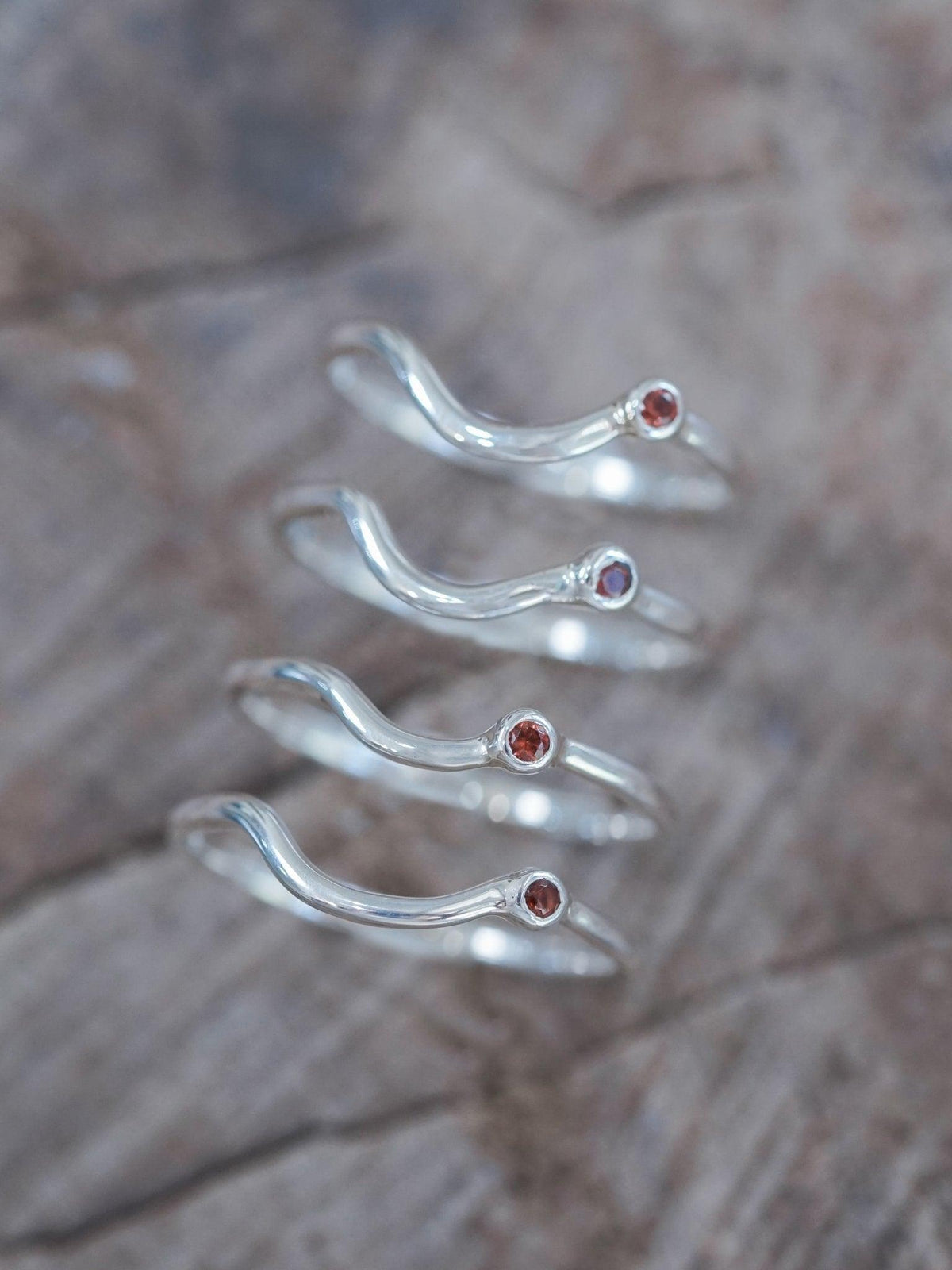 Garnet Satellite Nesting Band - Gardens of the Sun | Ethical Jewelry