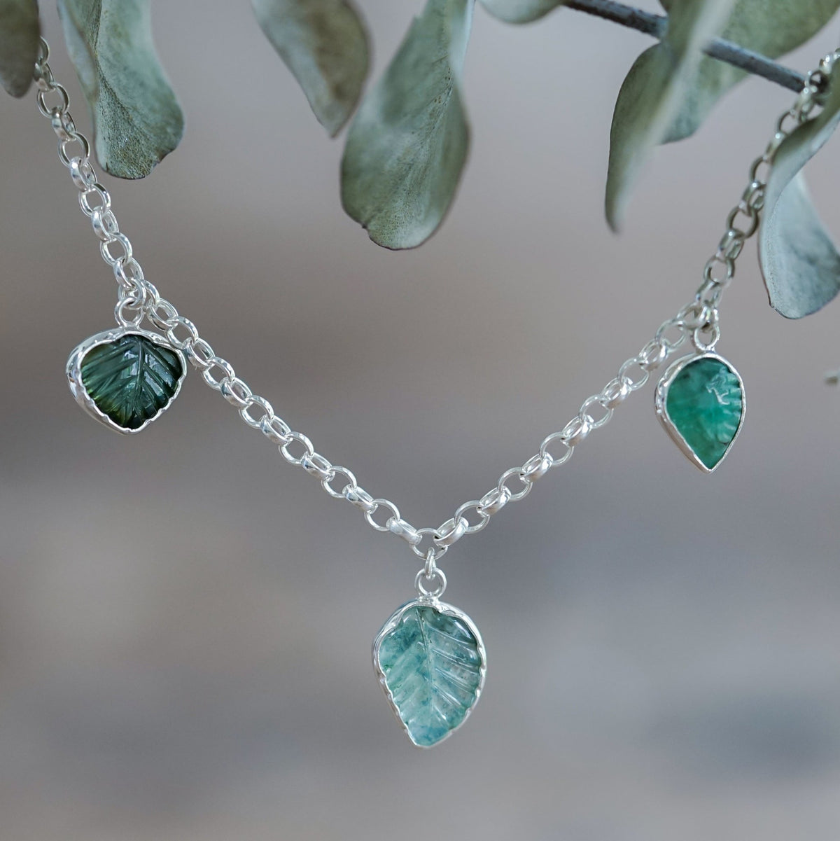 Gemstone Leaf Charm Bracelet - Gardens of the Sun | Ethical Jewelry