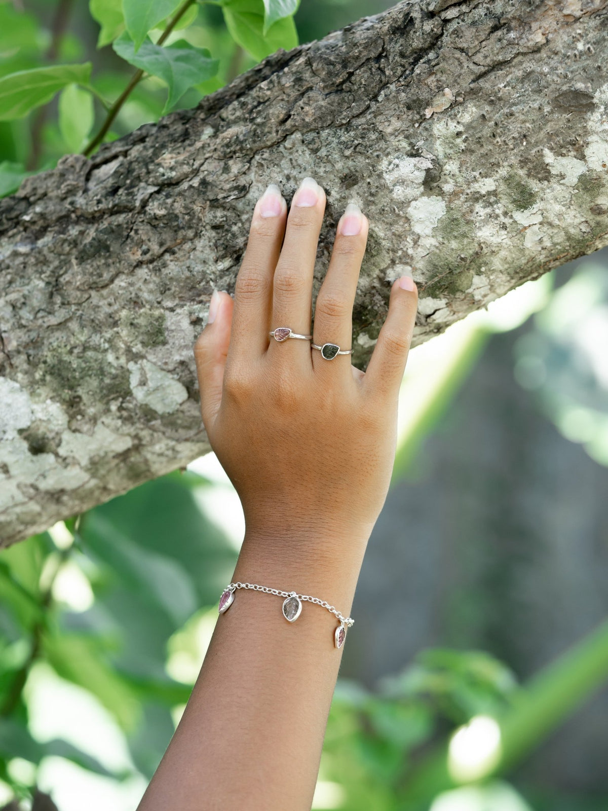 Gemstone Leaf Charm Bracelet - Gardens of the Sun | Ethical Jewelry