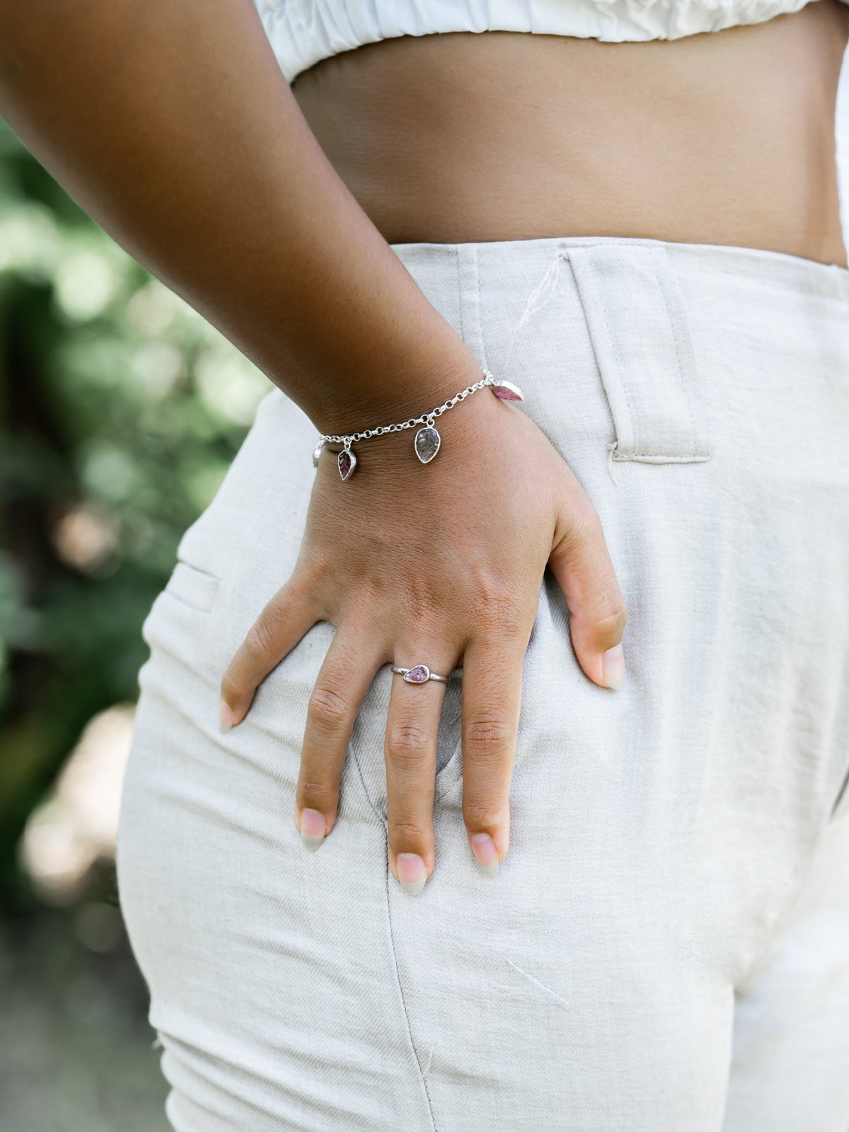 Gemstone Leaf Charm Bracelet - Gardens of the Sun | Ethical Jewelry