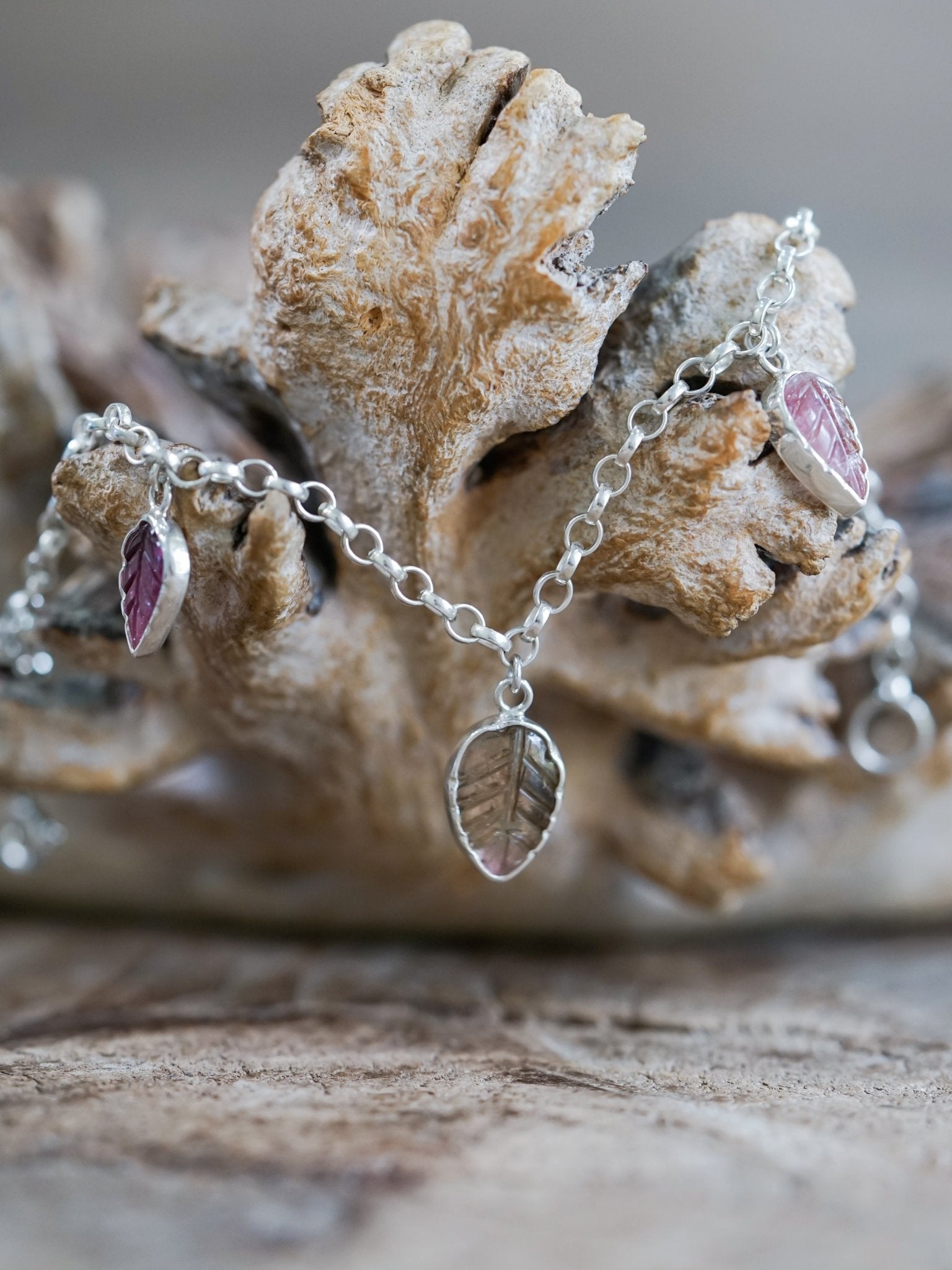 Gemstone Leaf Charm Bracelet - Gardens of the Sun | Ethical Jewelry