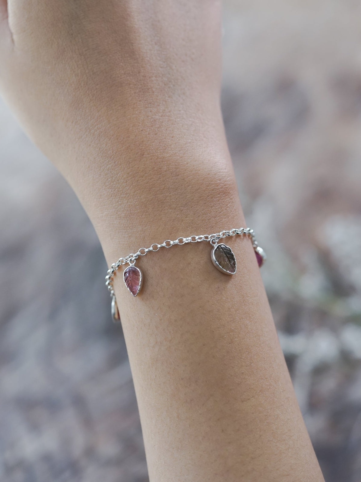 Gemstone Leaf Charm Bracelet - Gardens of the Sun | Ethical Jewelry