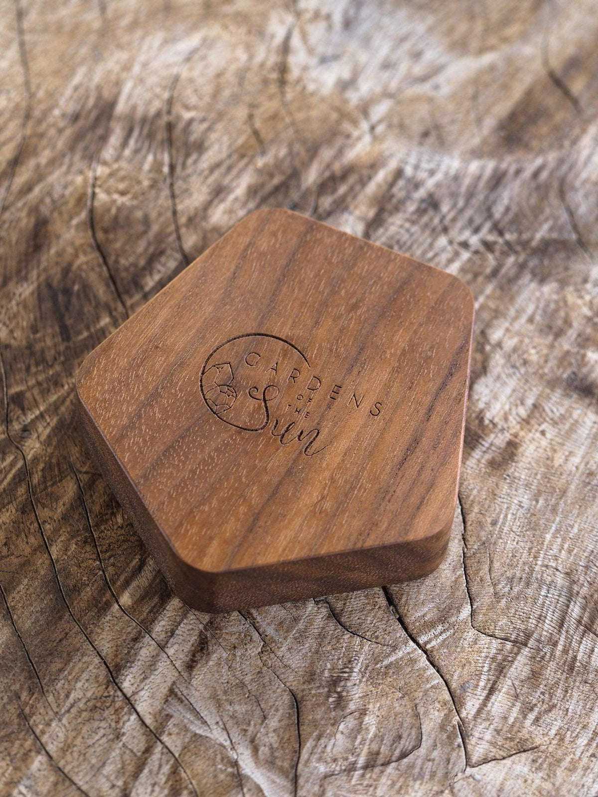 Geometric Wooden Ring Box in Walnut - Gardens of the Sun | Ethical Jewelry
