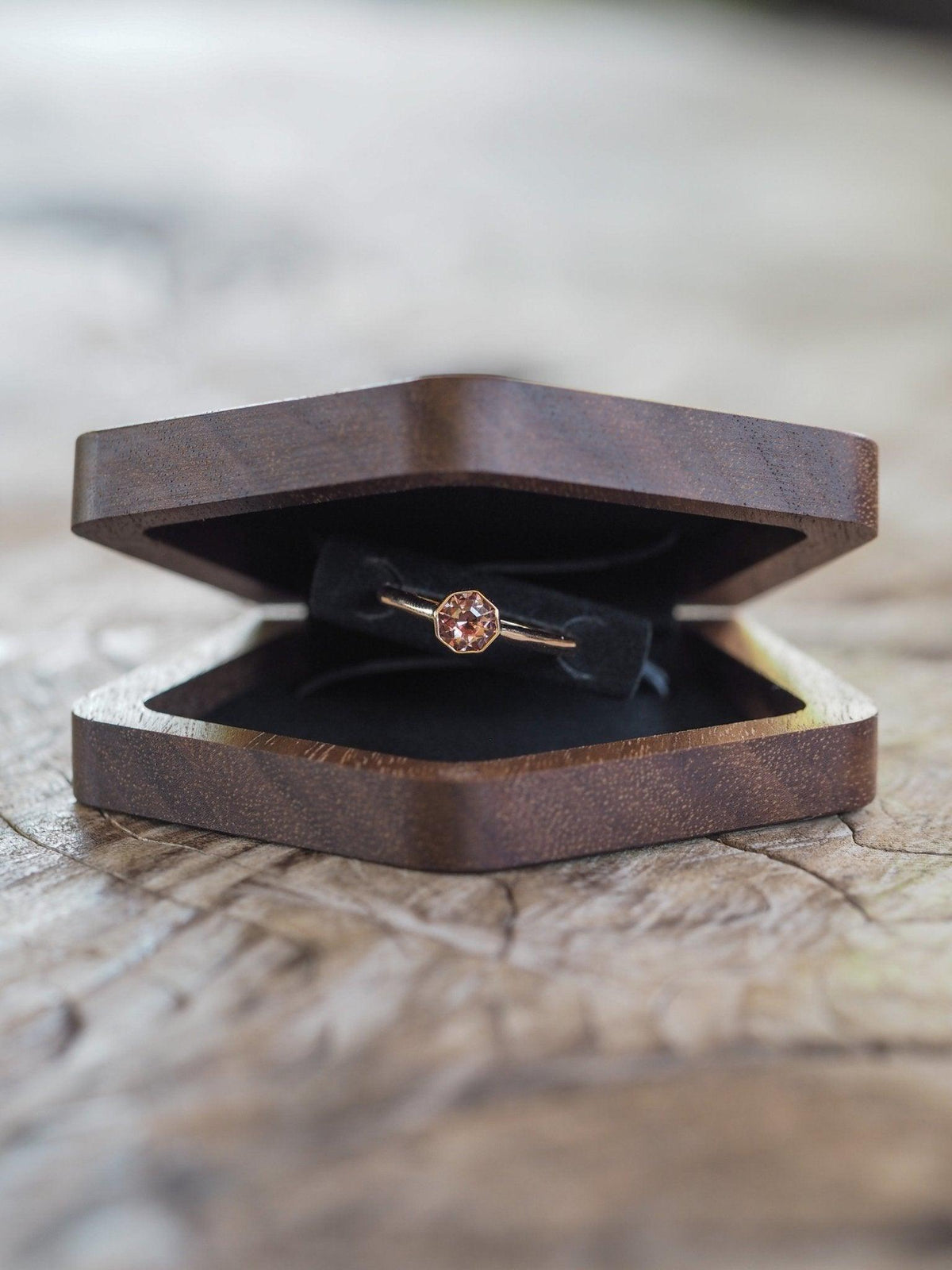 Geometric Wooden Ring Box in Walnut - Gardens of the Sun | Ethical Jewelry
