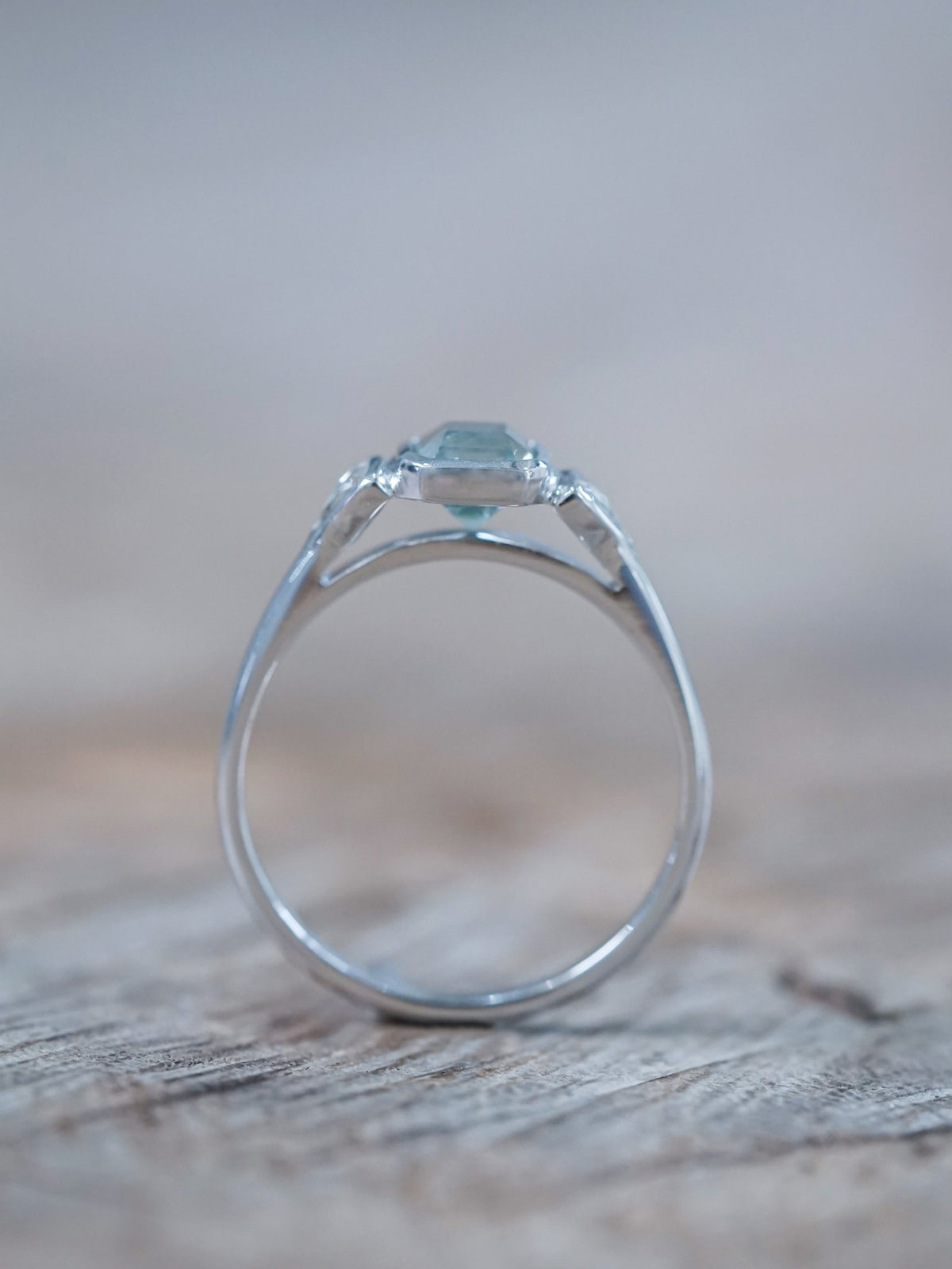 Green Sapphire and Triangle Diamond Ring in Ethical White Gold - Gardens of the Sun | Ethical Jewelry