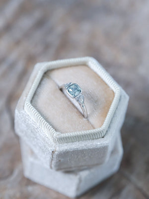 Green Sapphire and Triangle Diamond Ring in Ethical White Gold - Gardens of the Sun | Ethical Jewelry