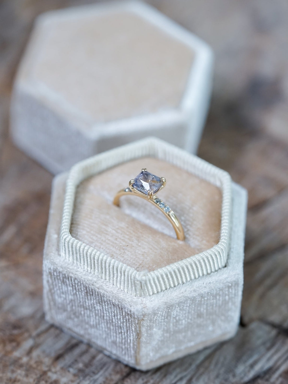 Grey Montana Sapphire and Diamond Ring in Ethical Gold - Gardens of the Sun | Ethical Jewelry