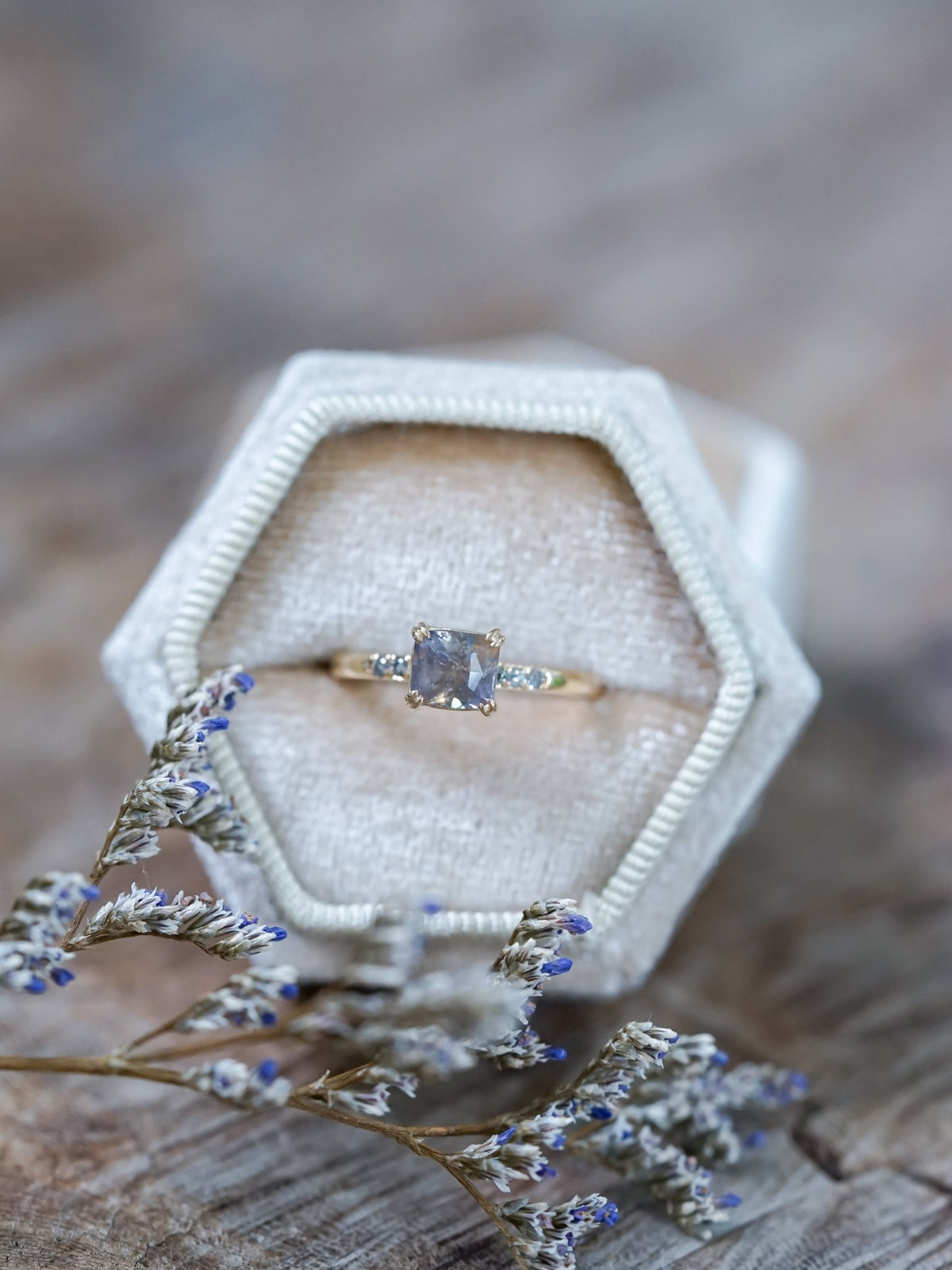 Grey Montana Sapphire and Diamond Ring in Ethical Gold - Gardens of the Sun | Ethical Jewelry