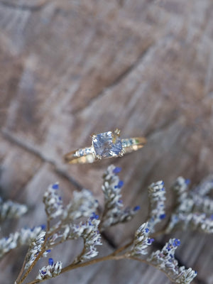 Grey Montana Sapphire and Diamond Ring in Ethical Gold - Gardens of the Sun | Ethical Jewelry