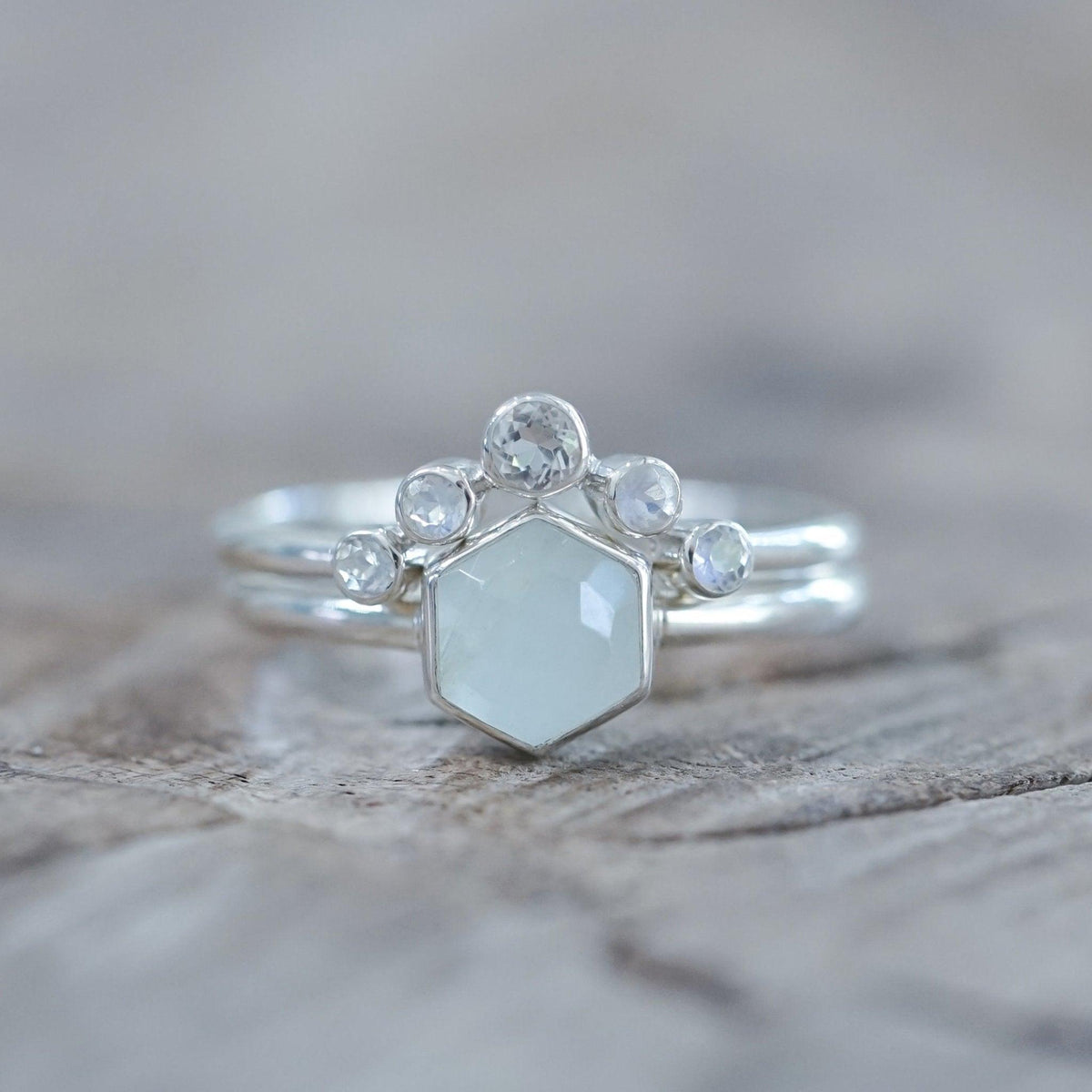 Hexagon moonstone deals ring