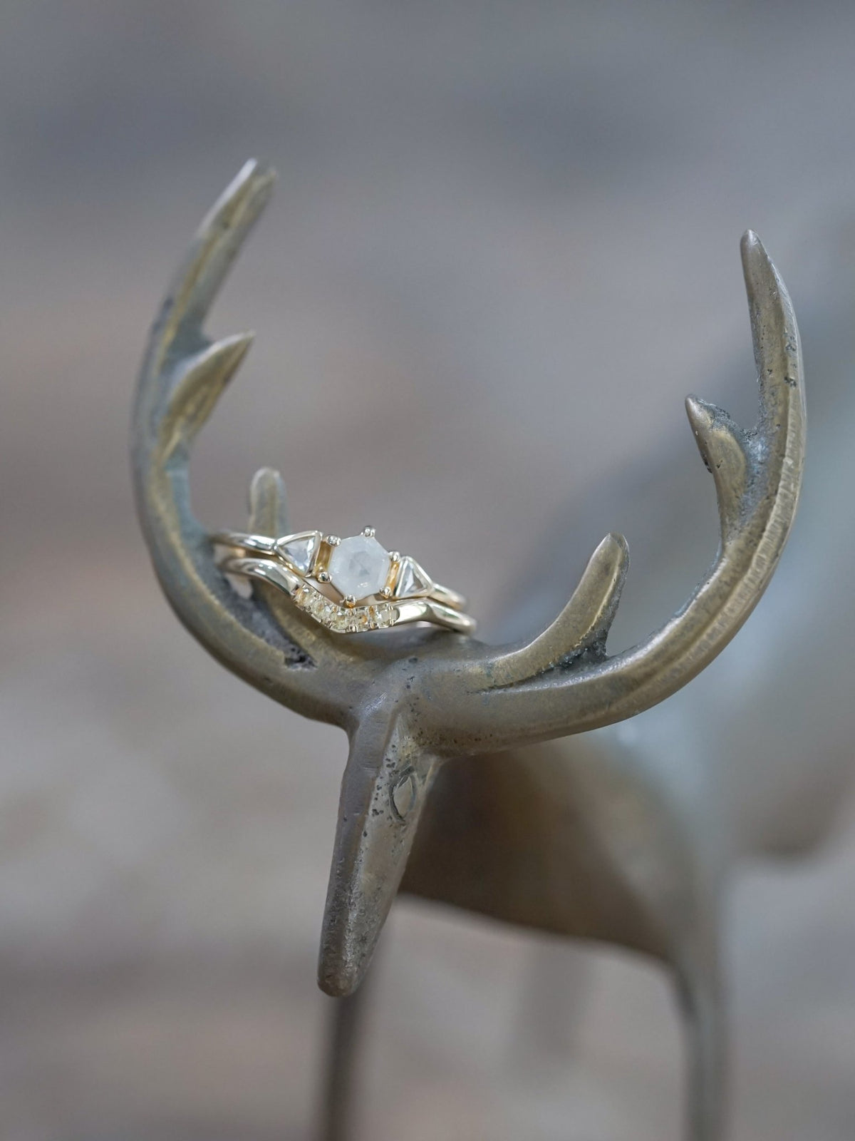 Hexagon Diamond and Yellow Sapphire Ring Set in Ethical Gold - Gardens of the Sun | Ethical Jewelry