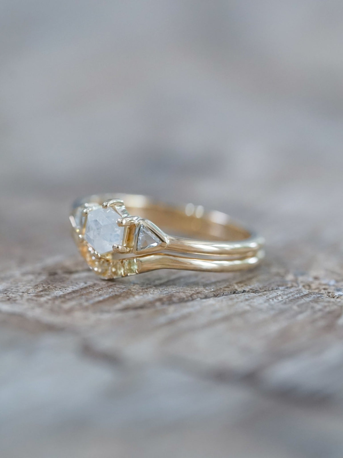 Hexagon Diamond and Yellow Sapphire Ring Set in Ethical Gold - Gardens of the Sun | Ethical Jewelry