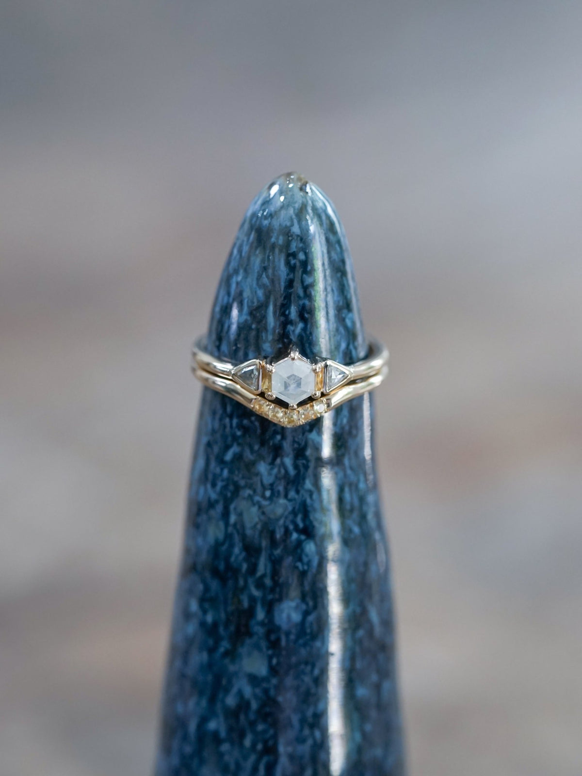 Hexagon Diamond and Yellow Sapphire Ring Set in Ethical Gold - Gardens of the Sun | Ethical Jewelry