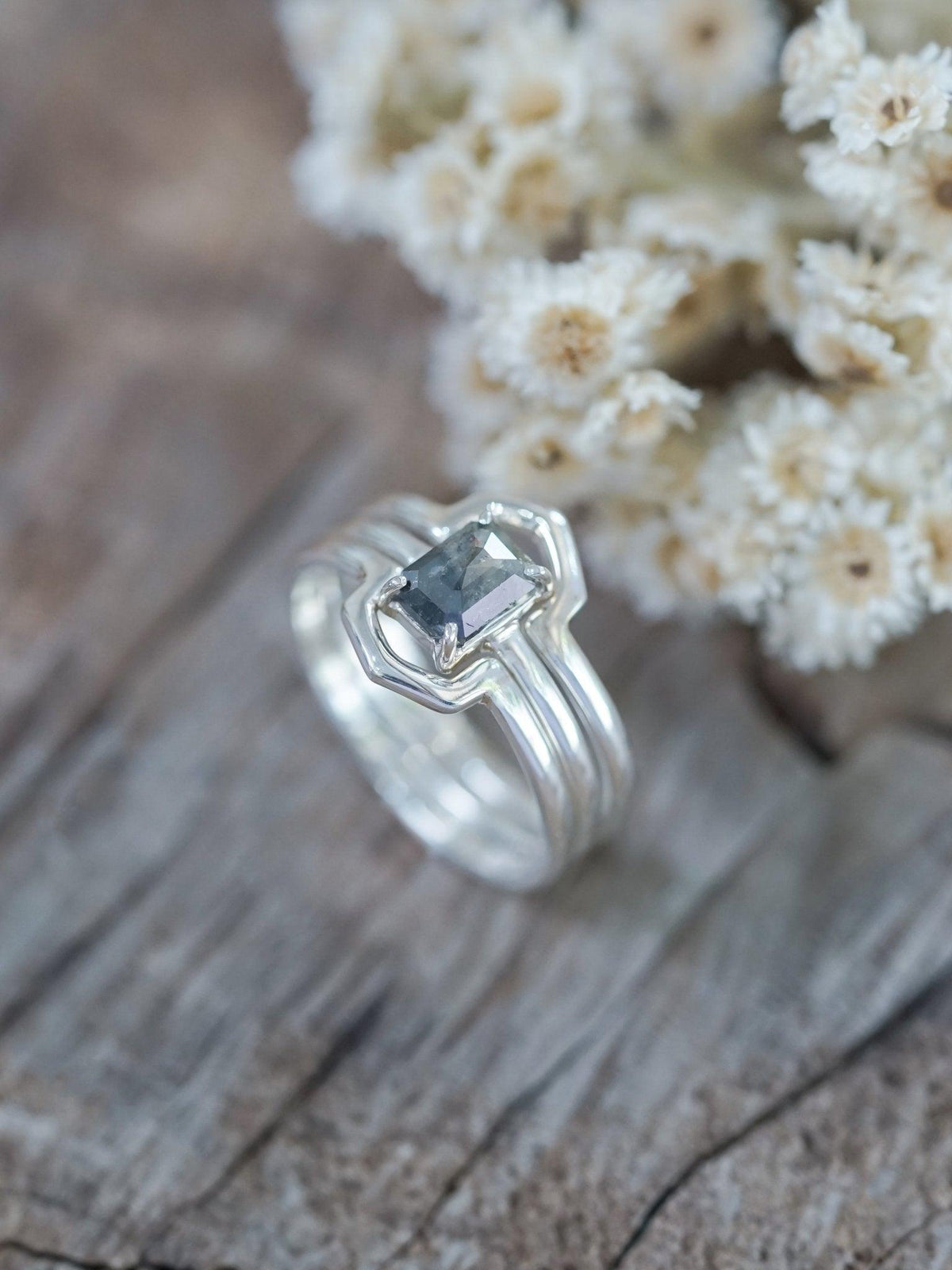 Hexagon Diamond Ring Stack - Gardens of the Sun | Ethical Jewelry