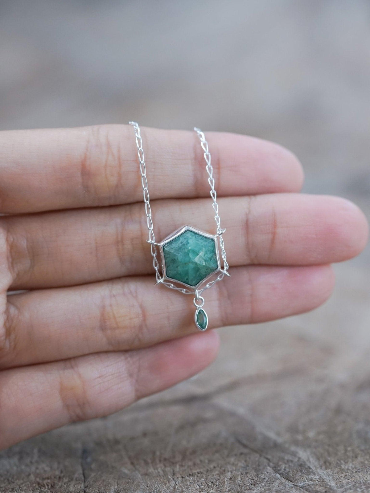 Hexagon Emerald Necklace - Gardens of the Sun | Ethical Jewelry