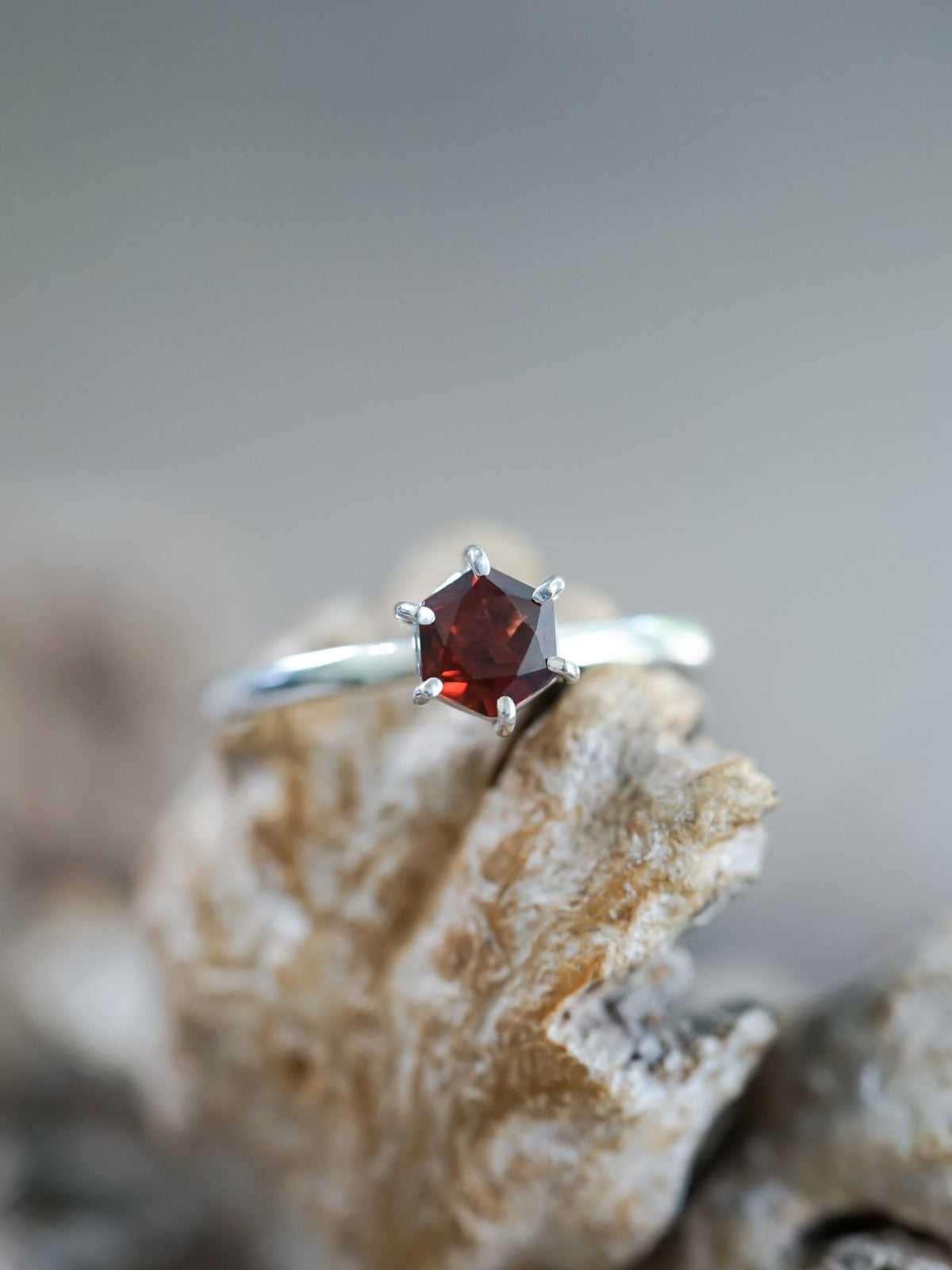 Hexagon Garnet Ring - Gardens of the Sun | Ethical Jewelry