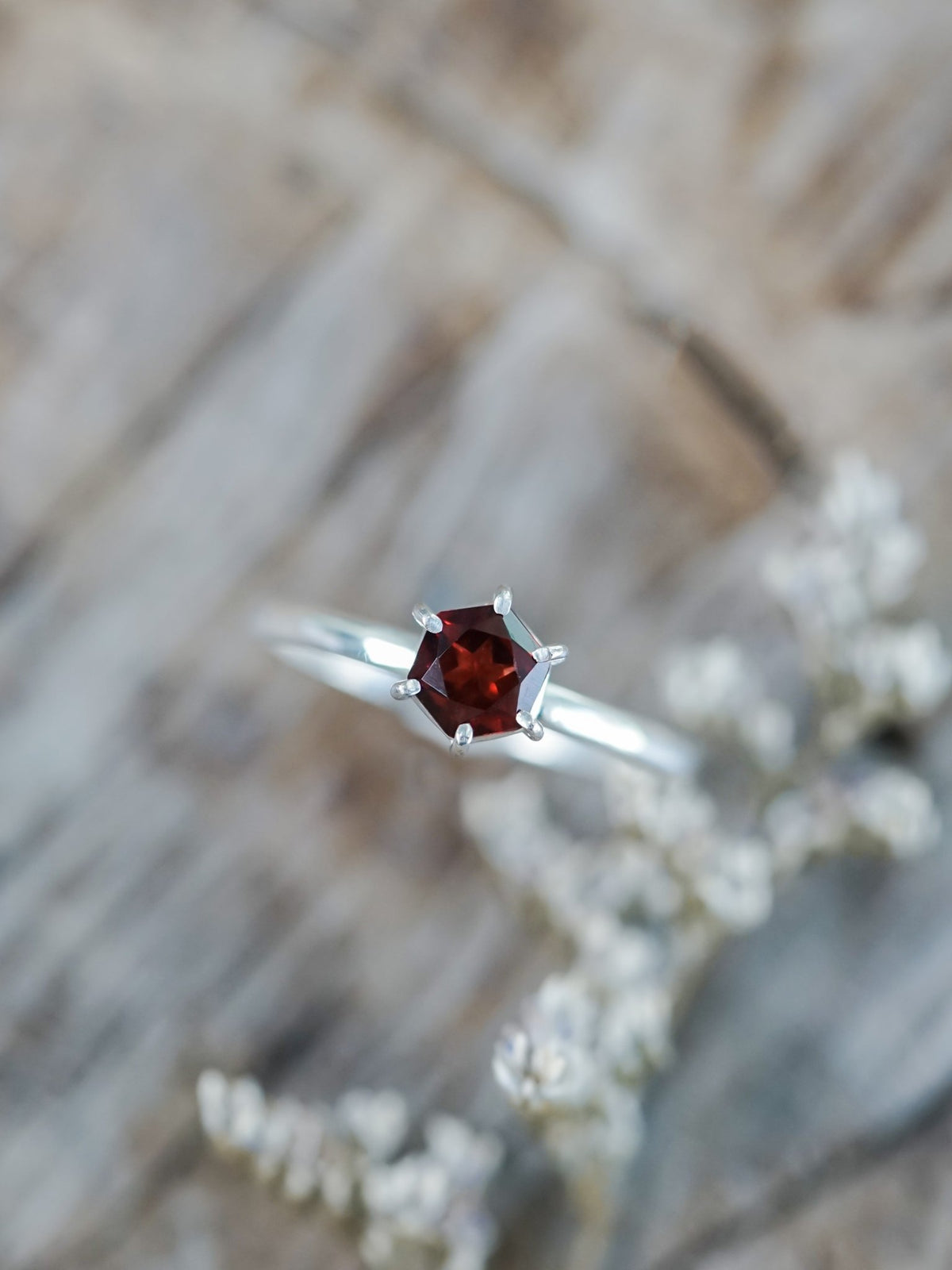 Hexagon Garnet Ring - Gardens of the Sun | Ethical Jewelry