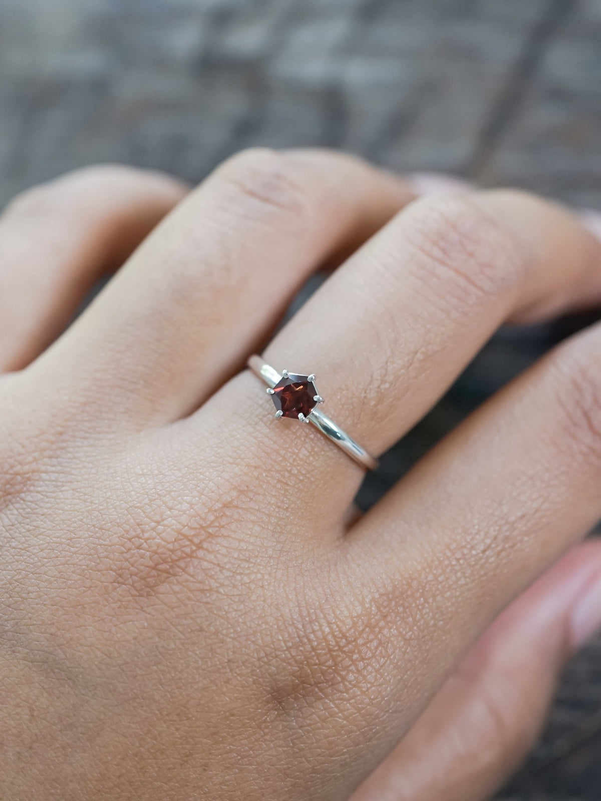 Hexagon Garnet Ring - Gardens of the Sun | Ethical Jewelry