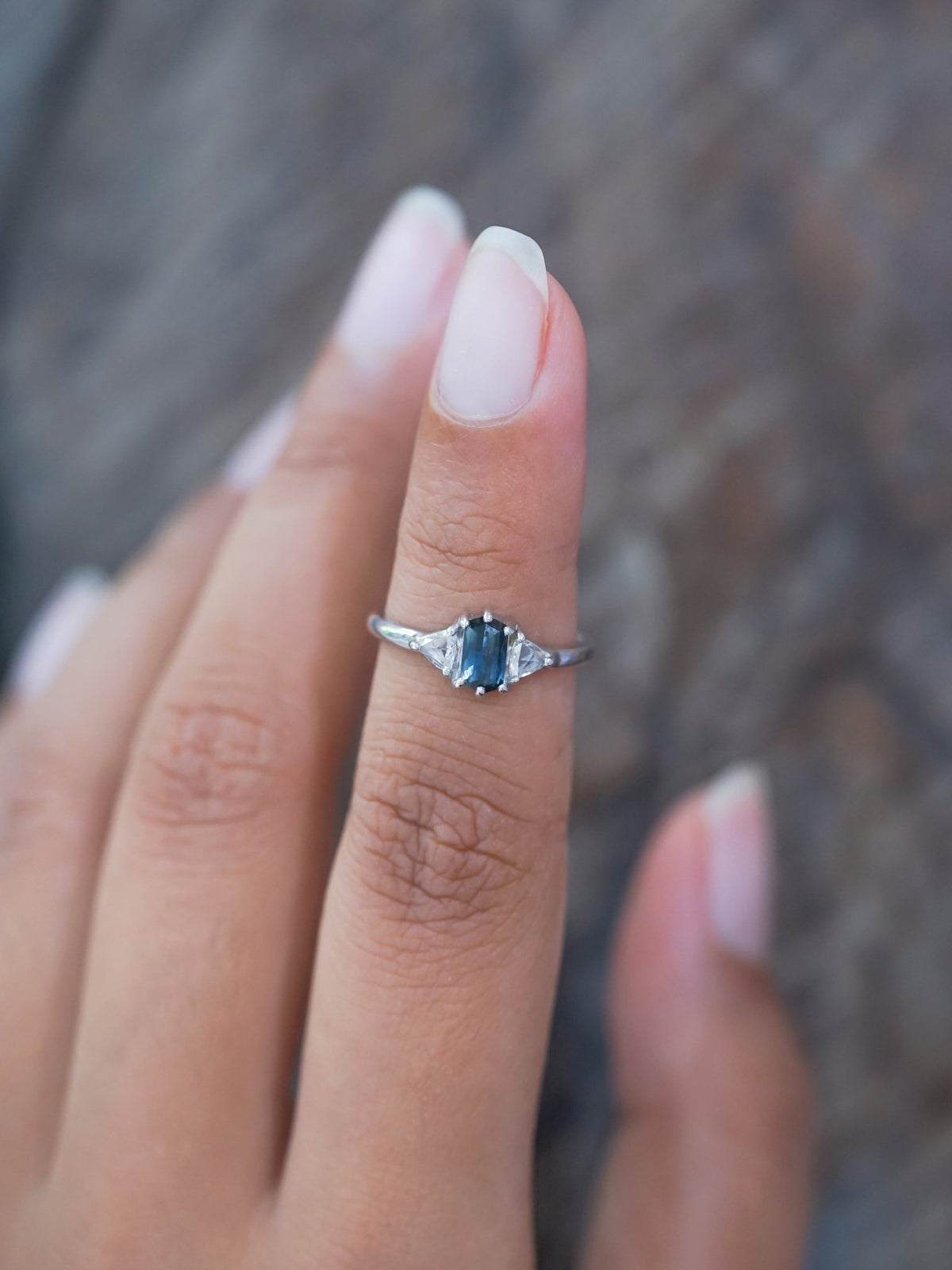 Hexagon Montana Sapphire and Diamond Ring in White Gold - Gardens of the Sun | Ethical Jewelry