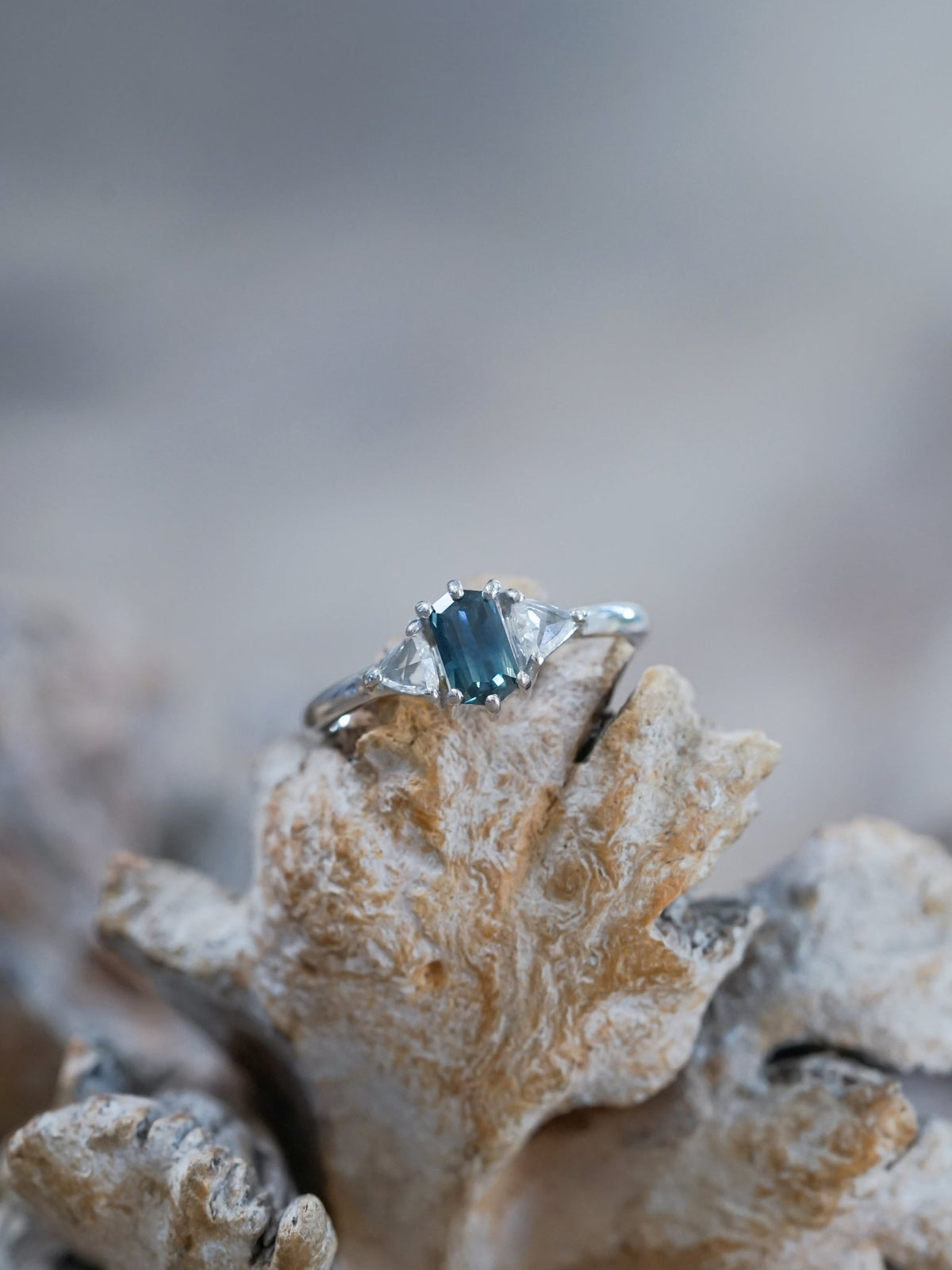 Hexagon Montana Sapphire and Diamond Ring in White Gold - Gardens of the Sun | Ethical Jewelry