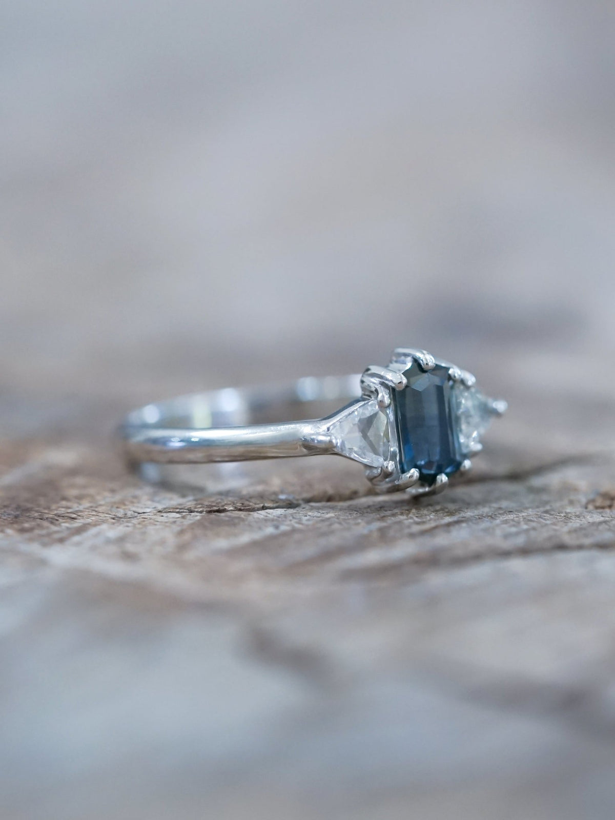 Hexagon Montana Sapphire and Diamond Ring in White Gold - Gardens of the Sun | Ethical Jewelry