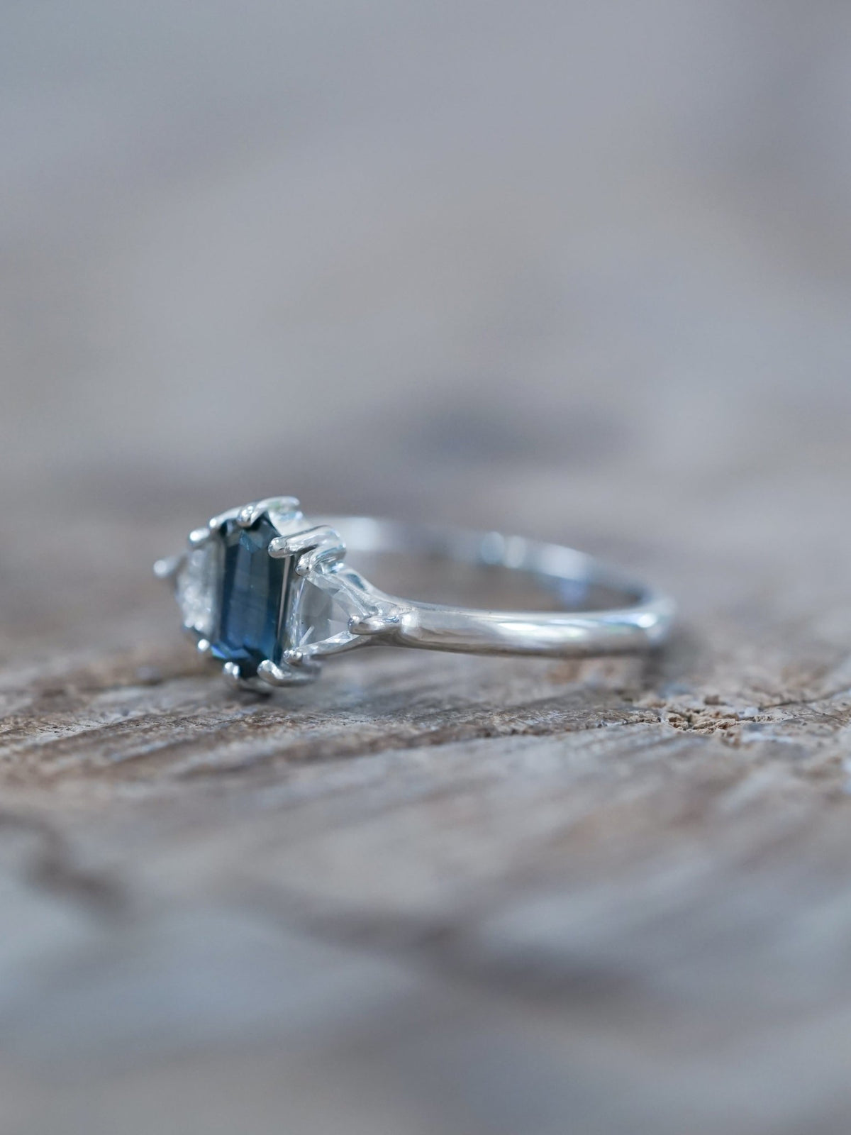 Hexagon Montana Sapphire and Diamond Ring in White Gold - Gardens of the Sun | Ethical Jewelry