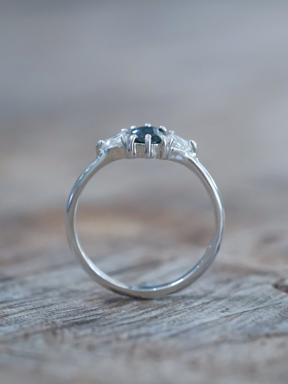 Hexagon Montana Sapphire and Diamond Ring in White Gold - Gardens of the Sun | Ethical Jewelry