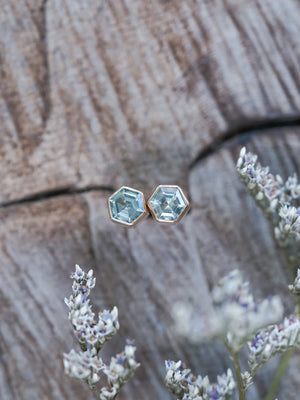 Hexagon Montana Sapphire Earrings in Ethical Gold - Gardens of the Sun | Ethical Jewelry