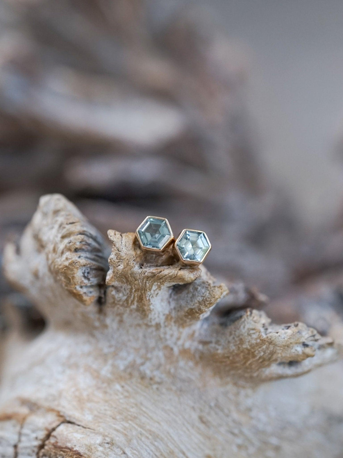 Hexagon Montana Sapphire Earrings in Ethical Gold - Gardens of the Sun | Ethical Jewelry