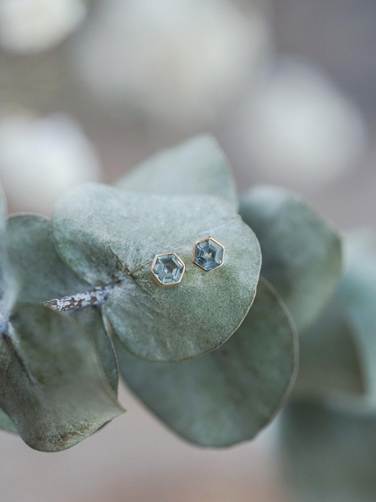 Hexagon Montana Sapphire Earrings in Ethical Gold - Gardens of the Sun | Ethical Jewelry