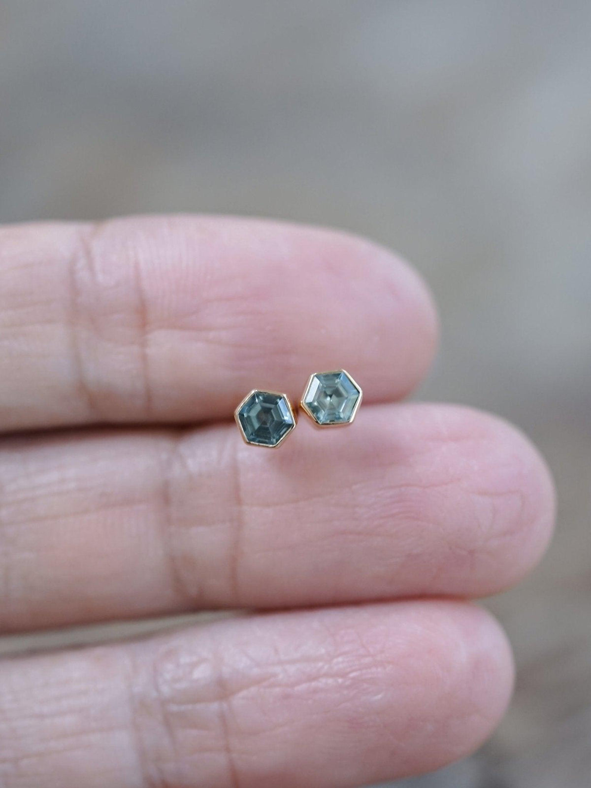 Hexagon Montana Sapphire Earrings in Ethical Gold - Gardens of the Sun | Ethical Jewelry