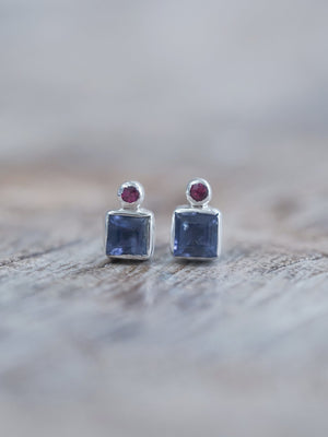 Iolite and Ruby Earrings - Gardens of the Sun | Ethical Jewelry