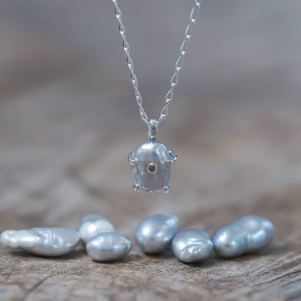 Keshi Pearl and Diamond Necklace - Gardens of the Sun | Ethical Jewelry