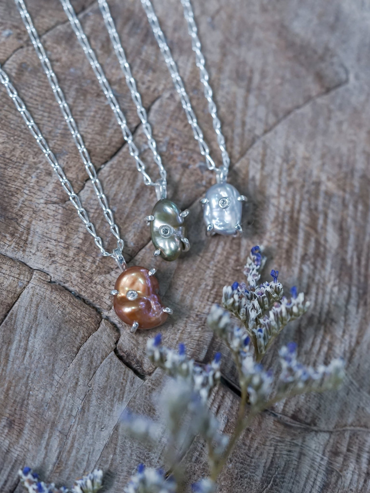 Keshi Pearl and Diamond Necklace - Gardens of the Sun | Ethical Jewelry