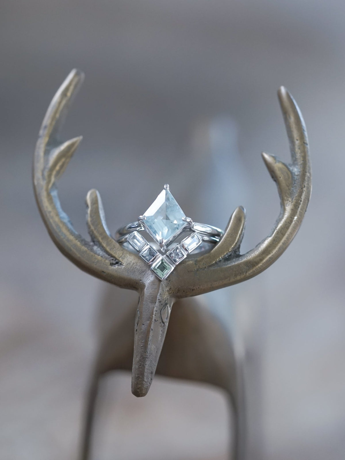 Kite Aquamarine, Spinel and Zircon Ring Set in Ethical White Gold - Gardens of the Sun | Ethical Jewelry