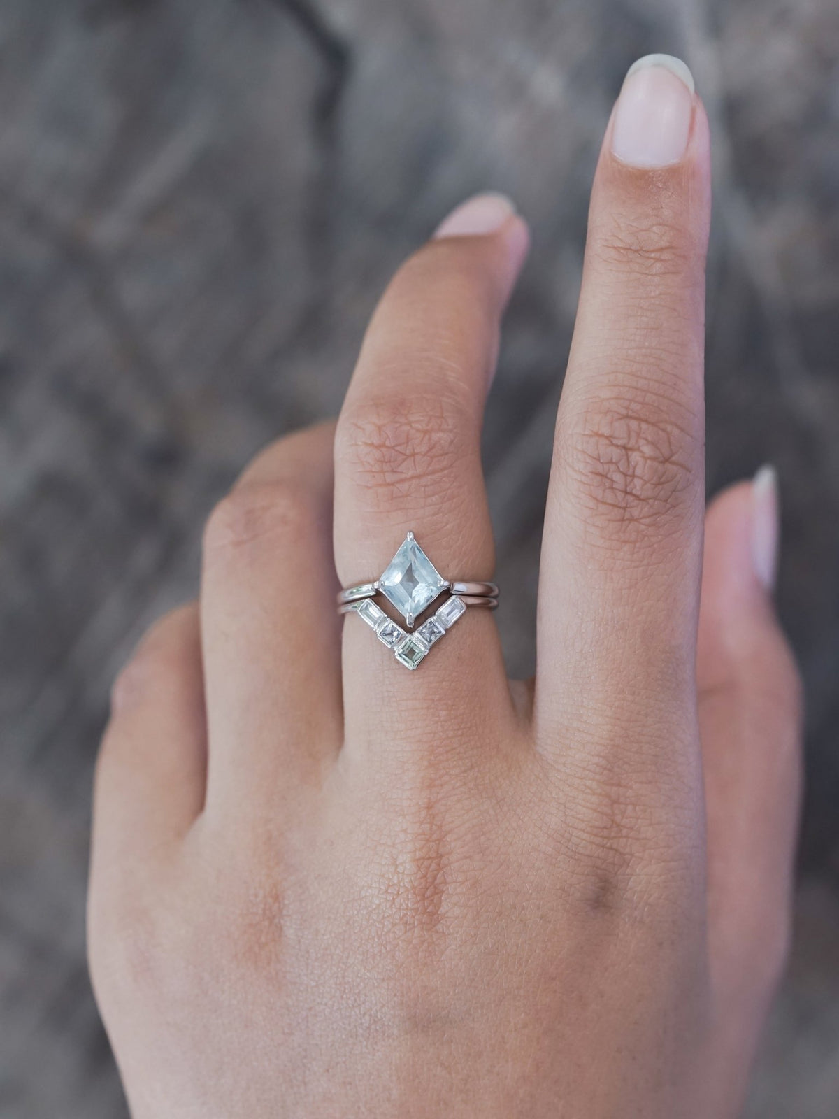 Kite Aquamarine, Spinel and Zircon Ring Set in Ethical White Gold - Gardens of the Sun | Ethical Jewelry